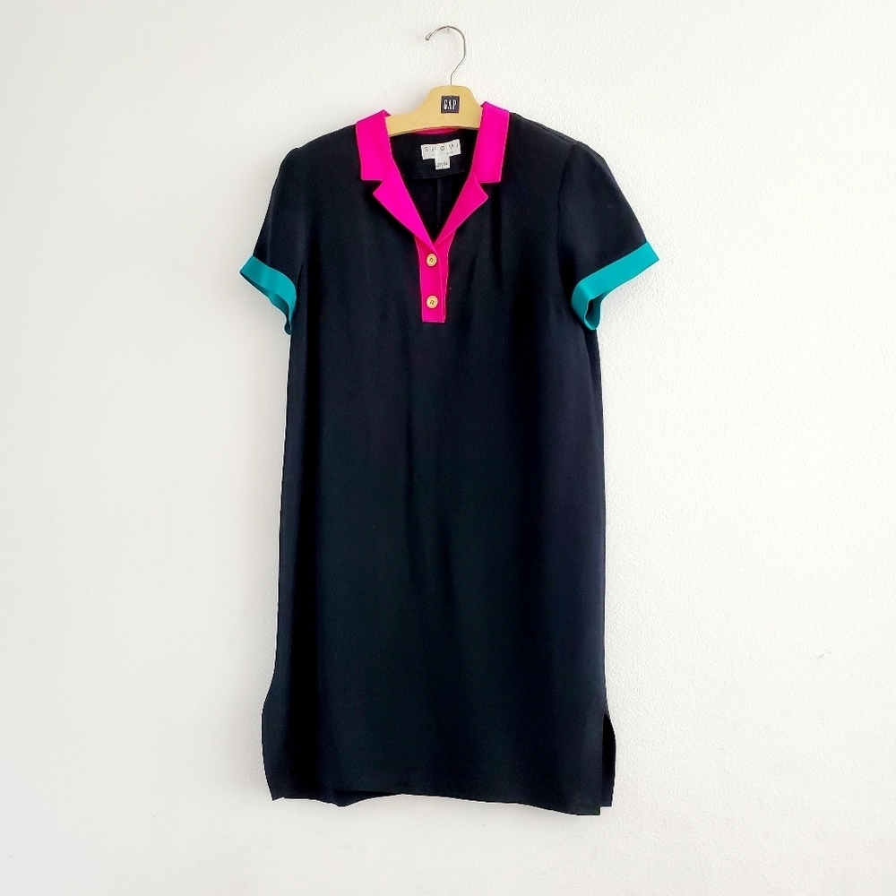 Shomi by Miller Women's Colorblock Short Sleeve Silk Shirt Dress Size 6